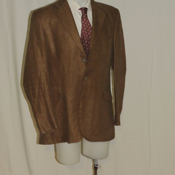 Holland & Holland 100% Linen Gun Check Three Button Sport Coat 42L - Picture 9 of 13